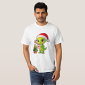 **Cute 3D Green Alien in Santa Hat with Hot Chocol T-Shirt (Vorne ganz)