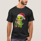 **Cute 3D Green Alien in Santa Hat with Hot Chocol T-Shirt (Vorderseite)