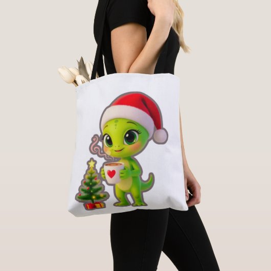 **Cute 3D Green Alien in Santa Hat with Hot Chocol Tasche (Von Nahem)