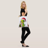 **Cute 3D Green Alien in Santa Hat with Hot Chocol Tasche (Am Model)