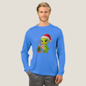 **Cute 3D Green Alien in Santa Hat with Hot Chocol Tri-Blend Shirt (Volle Vorderseite)