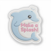 Cute 3D Pastel Blue Dolphin "Make a Splash"  Aufkleber (Vorderseite)