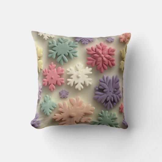 Cute 3D Pastel Snowflake Floral Throw Pillow Kissen (Vorderseite)