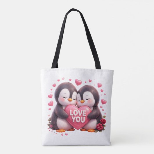 Cute 3D Penguin Love Tote Bag Tasche (Rückseite)