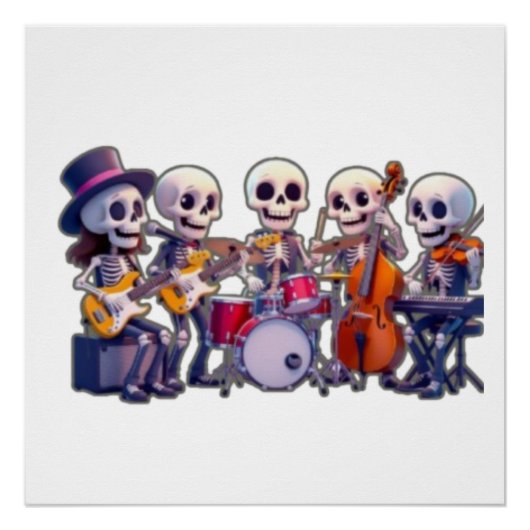 Cute 3D Skeleton Music Band – Adorable Cartoon Con Poster (Vorderseite)
