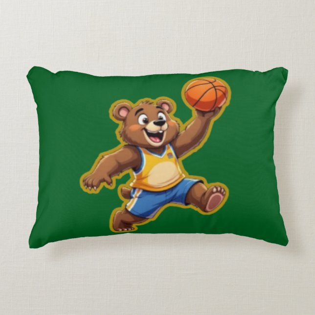Cute 3D Teddy Bear Playing Basketball – Adorable S Dekokissen (Vorderseite)