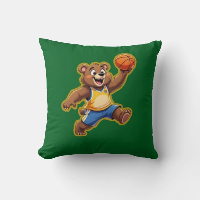 Cute 3D Teddy Bear Playing Basketball – Adorable S Kissen (Vorderseite)