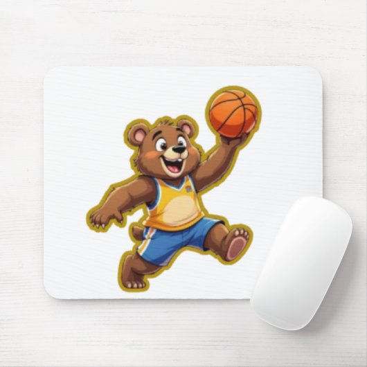 Cute 3D Teddy Bear Playing Basketball – Adorable S Mousepad (Mit Mouse)
