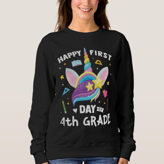 Cute 4th Grade Unicorn Kids Girls Happy First Day  Sweatshirt (Vorderseite)
