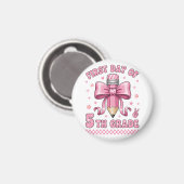 Cute 5th Grade Girl Pink Bow Groovy Pencil Design Magnet (Vorderseite/Rückseite)