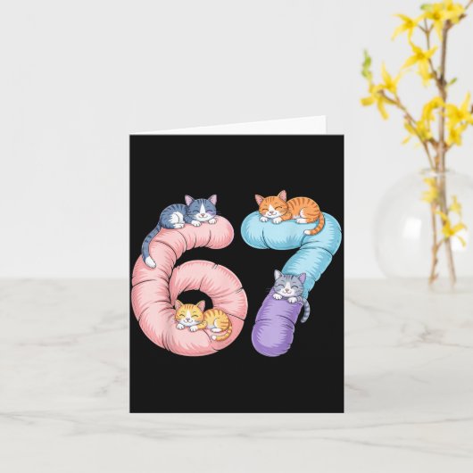 Cute 67 Cat Meme Design Karte (Gelbe Blume)