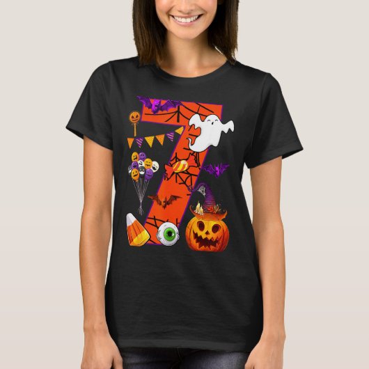 Cute 7 Years Old 7th Birthday Ghost Happy Hallowee T-Shirt (Vorderseite)