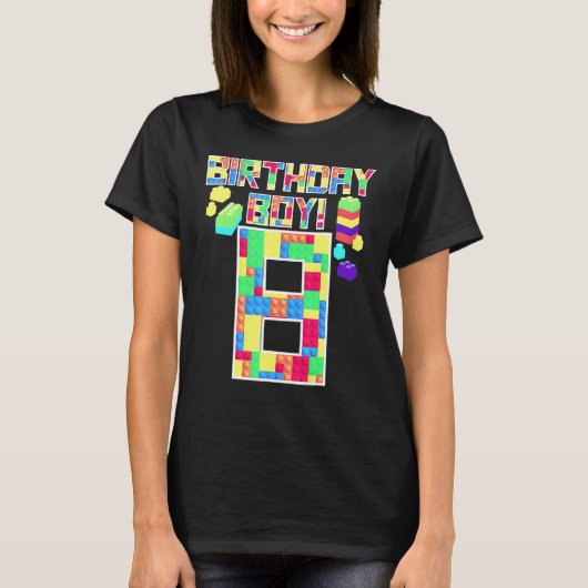 Cute 8th Birthday 8 Years Old Block Building Boys T-Shirt