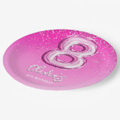 Cute 8th Birthday Girl Number Balloon Pappteller (Schrägansicht)