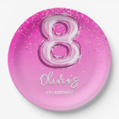 Cute 8th Birthday Girl Number Balloon Pappteller (Vorderseite)