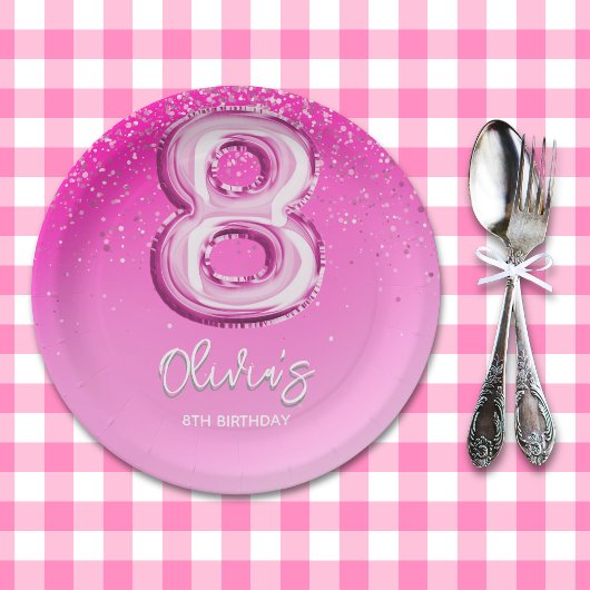 Cute 8th Birthday Girl Number Balloon Pappteller