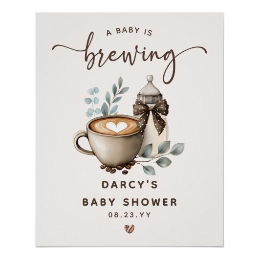Cute 'a Baby is Brewing' Coffee Baby Shower Poster (Vorderseite)