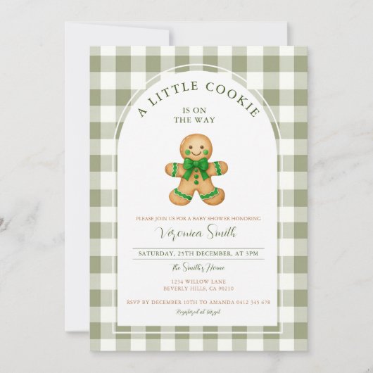Cute A little Cookie baby shower green gingham Einladung (Vorderseite)