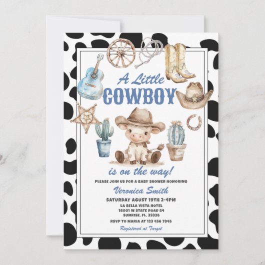 Cute A Little Cowboy Baby Shower Western Party Einladung (Vorderseite)