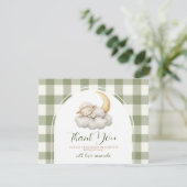 Cute A little lamb baby shower Sage Green Gingham Dankeskarte (Stehend Vorderseite)