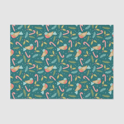 Cute Abstract Christmas Bird w/ Candy Cane Pattern Seidenpapier (Vorderseite)