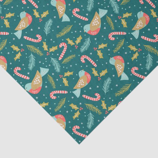 Cute Abstract Christmas Bird w/ Candy Cane Pattern Seidenpapier (Ausschnitt)