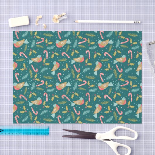 Cute Abstract Christmas Bird w/ Candy Cane Pattern Seidenpapier (Handwerk)