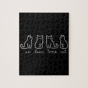 Cute Abstract Un Deux Trois Cat French Kitty Puzzle