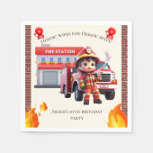 Cute Adorable 3D Firefighter Boy with Fire Truck Serviette (Vorderseite)