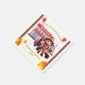 Cute Adorable 3D Firefighter Boy with Fire Truck Serviette (Ecke)