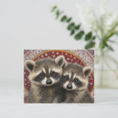 Cute Adorable Baby Raccoons Boho Postkarte (Stehend Vorderseite)