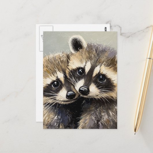 Cute Adorable Baby Raccoons Postkarte (Vorderseite/Rückseite Beispiel)
