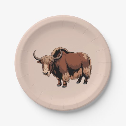 Cute & adorable brown Yak Pappteller (Vorderseite)