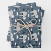 cute adorable gray sloth pattern blue background geschenkpapier set (Beispiel)
