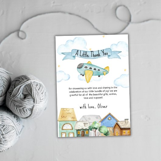 Cute Adventure Awaits Aviator Baby Shower  Dankeskarte