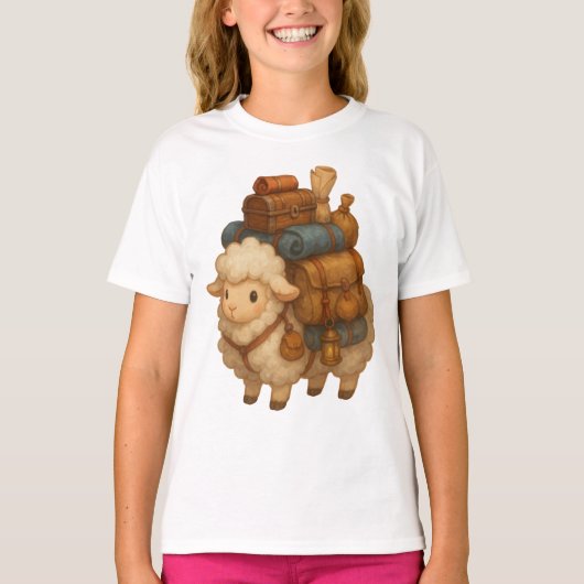 Cute Adventure Sheep with Camping Gear T-Shirt (Vorderseite)
