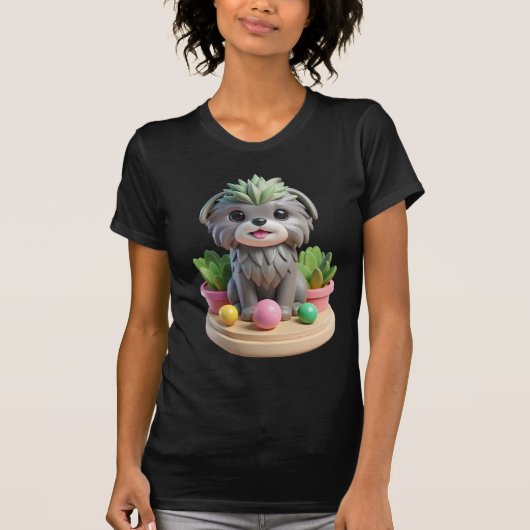 Cute Affenpinscher Succulent | 3D Grey Monkey Dog T-Shirt (Vorderseite)