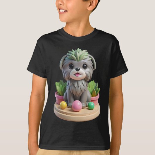 Cute Affenpinscher Succulent | 3D Grey Monkey Dog T-Shirt (Vorderseite)