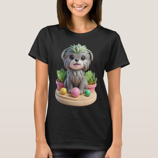 Cute Affenpinscher Succulent | 3D Grey Monkey Dog T-Shirt (Vorderseite)