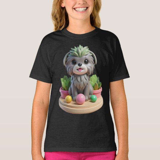 Cute Affenpinscher Succulent | 3D Grey Monkey Dog T-Shirt (Vorderseite)