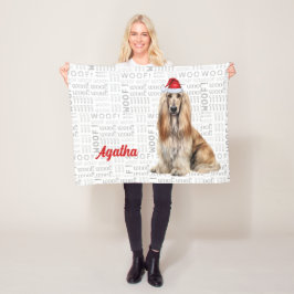 Cute Afghan Hound Dog with Name Christmas Holiday Fleecedecke