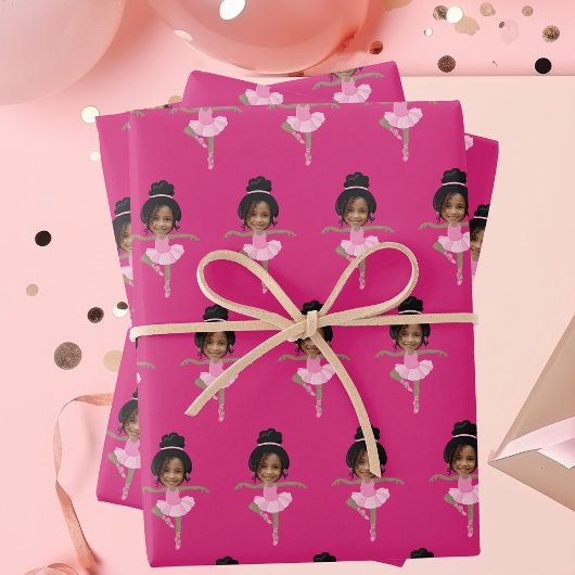 Cute African American Ballerina Custom Kids Photo Geschenkpapier Set