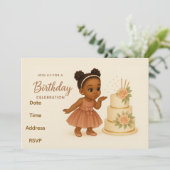 Cute African-American Chibi Girl Birthday Invite Einladung (Stehend Vorderseite)