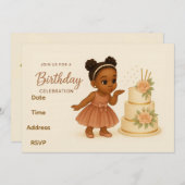 Cute African-American Chibi Girl Birthday Invite Einladung (Vorne/Hinten)
