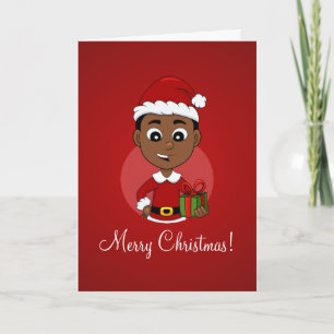Cute African American Christmas boy cartoon Feiertagskarte