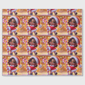 Cute African American Girl in Santa Attire Geschenkpapier (Flach)