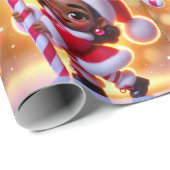 Cute African American Girl in Santa Attire Geschenkpapier (Rolleneckpunkt)