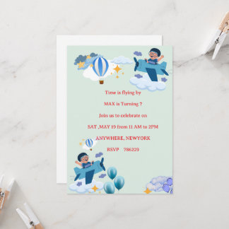 Cute Airplane Kids Birthday Invitation Einladung