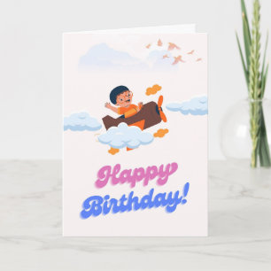 Cute Airplane Pilot Boy Happy Birthday Card - Kids Karte