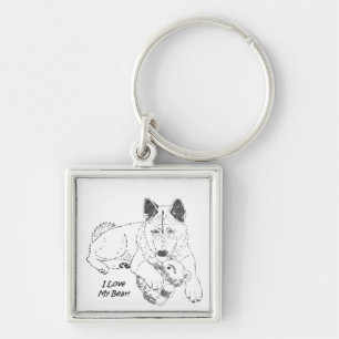 Cute akita with teddy bear dog art keychain schlüsselanhänger